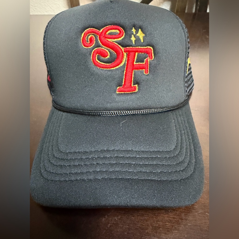 SF Trucker Hat Black Red Embroidered Snapback Cap
